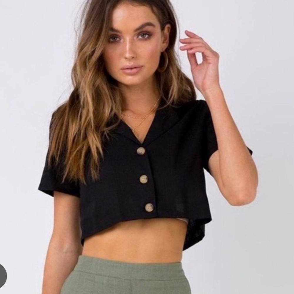 Princess Polly Black Cropped Button Top